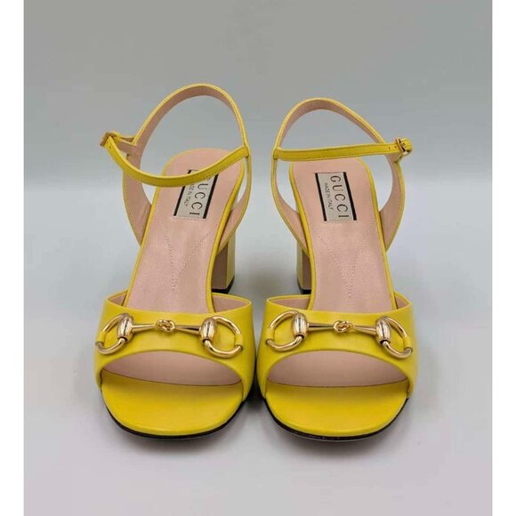 Gucci Horse-bit Block Heel Leather Sandals Acid Lime EU37 771603 - Picture 2 of 14